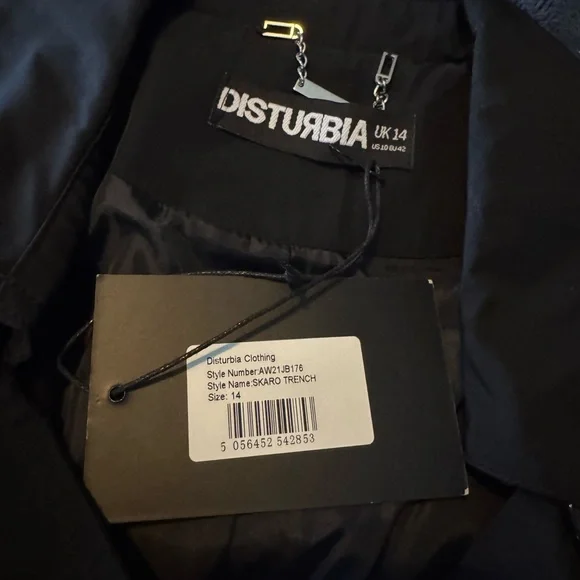 DISTURBIA / Black Studded Trench Coat / UK 14 - Picture 7 of 7